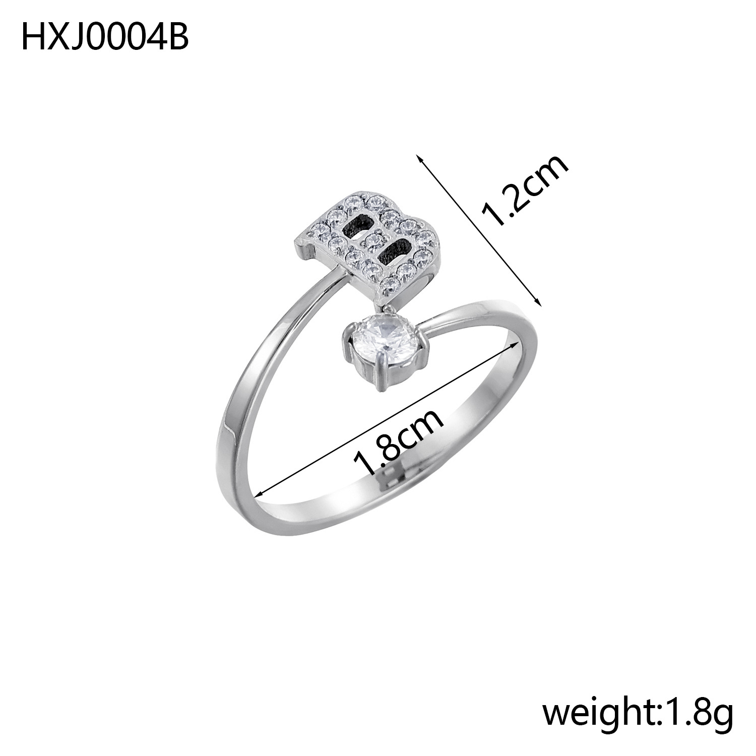 Initial Ring – Diamond-Studded Alphabet Open Ring for Women | Customizable