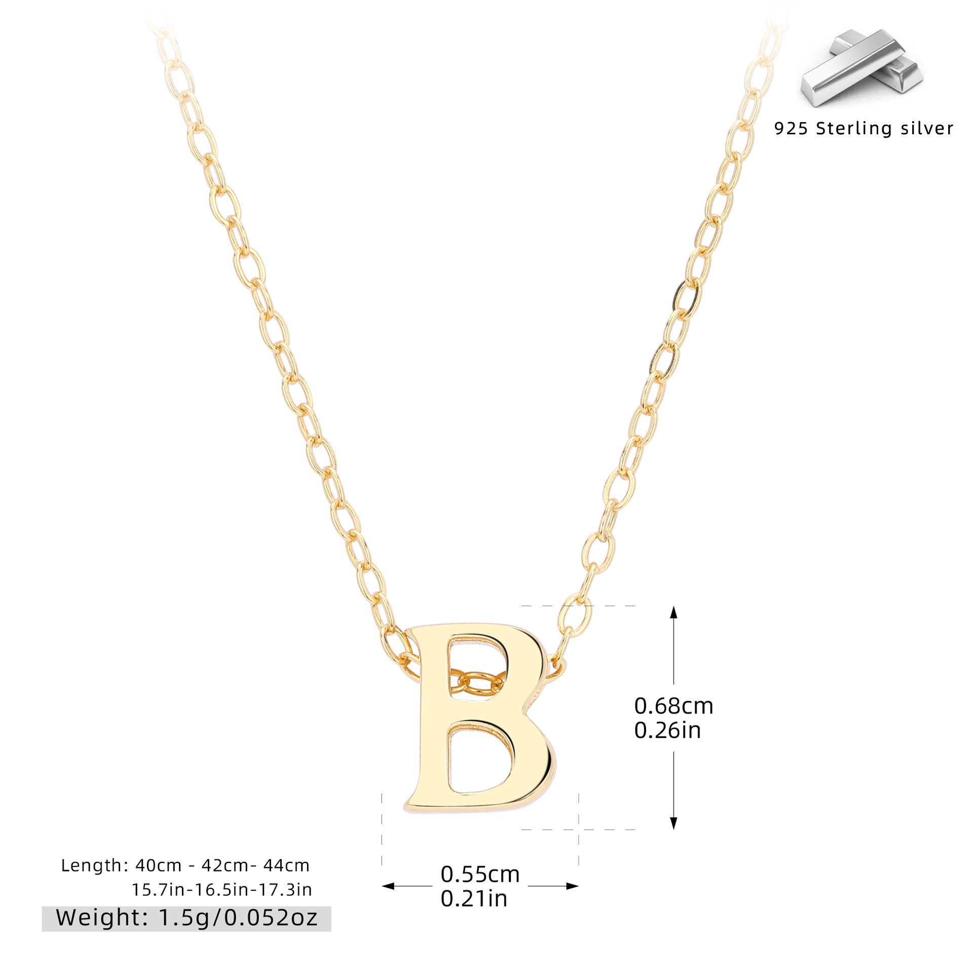 Initial Necklace – S925 Sterling Silver A–Z Alphabet Pendant Clavicle Chain