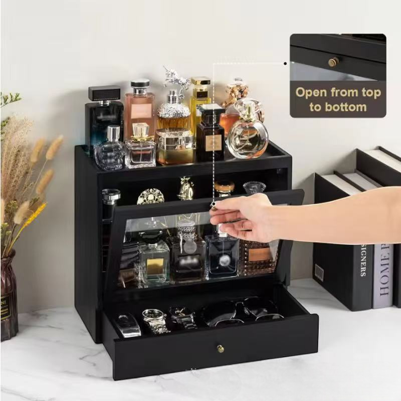 Mens Jewelry Box – Flip-Top Storage Box with Drawer for Watches, Glasses & Fragrance