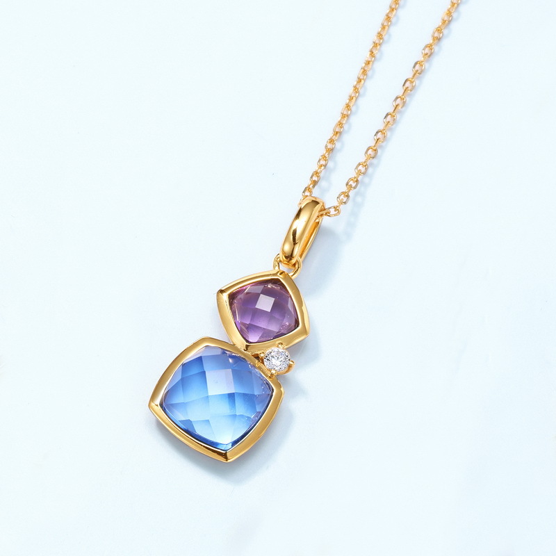 Blue crystal faceted gemstone square necklace