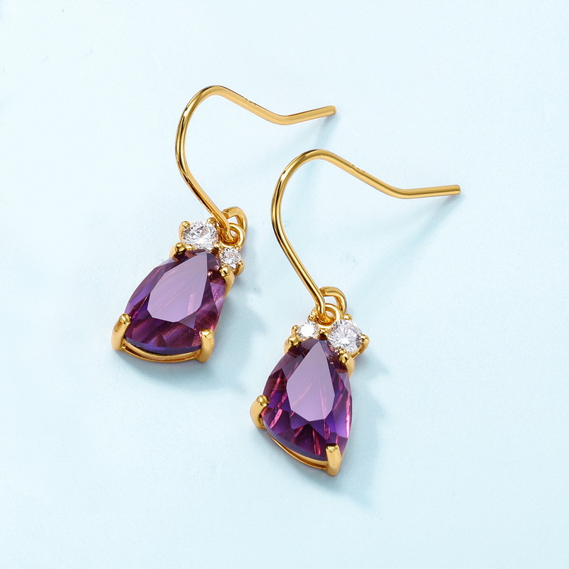 Purple amethyst geometric drop earrings with gold detail