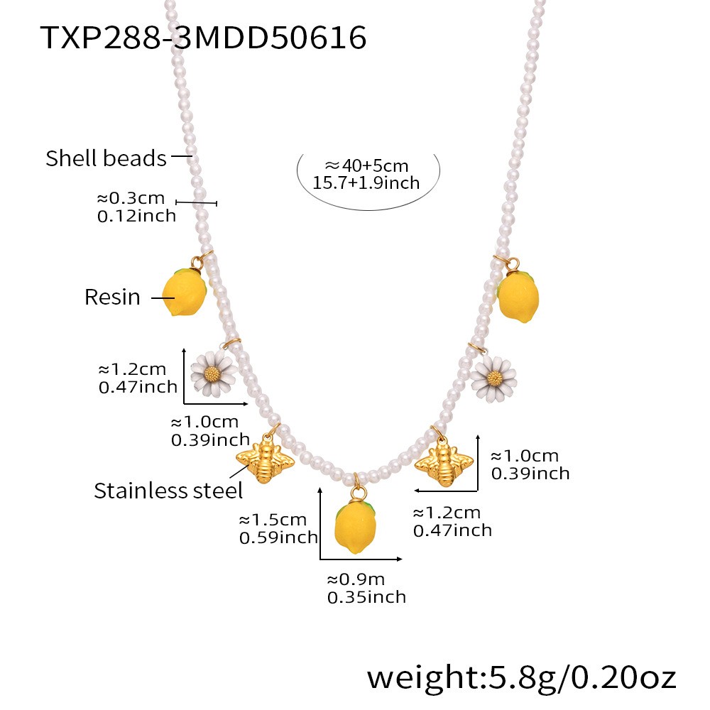 Layered Gold Necklaces with Handmade Lemon Bead Pendant – Summer Boho Style