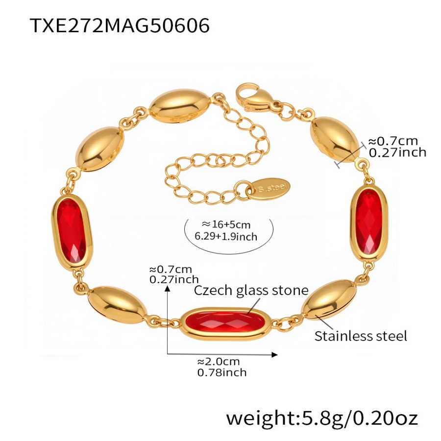 Gold Minimalist Bracelet – Oval Glass Stone Chain with Elegant Shine