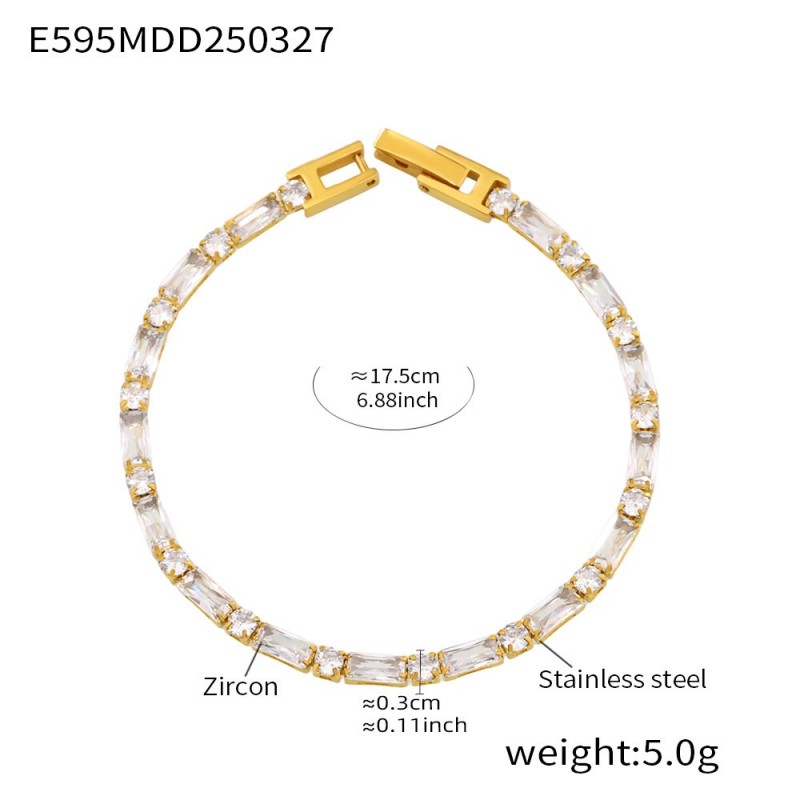 Zircon Bracelet – Colorful CZ Link Chain in 18K Gold Stainless Steel
