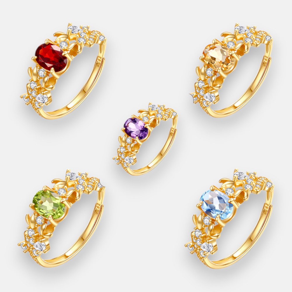 Blue Topaz-Inspired Floral Ring – S925 Sterling Silver Bauhinia Design