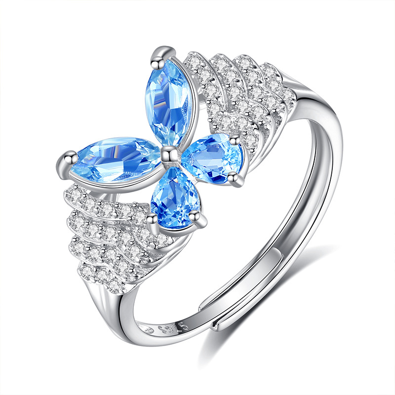 Butterfly Open Ring – S925 Sterling Silver with Natural Gemstones