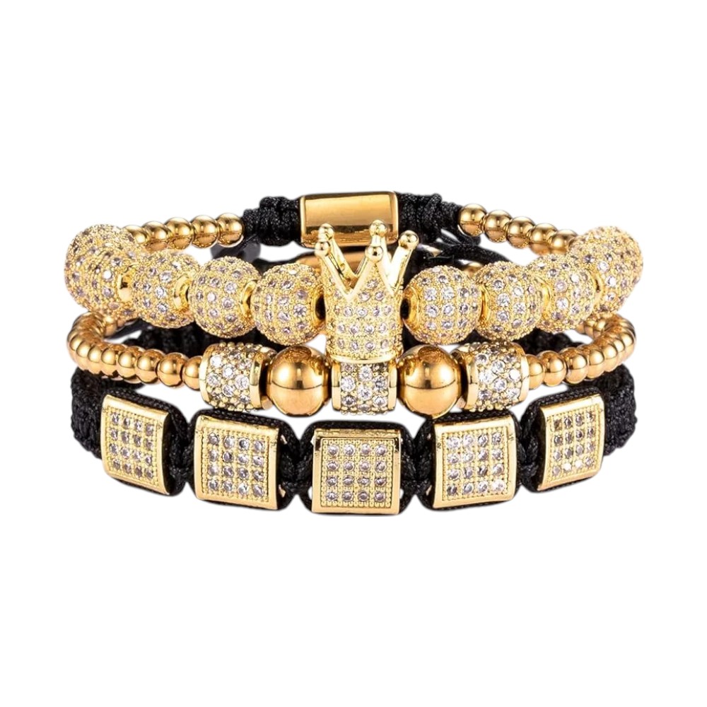 BlingKu Men's Crown of Glamour Gold Bracelet