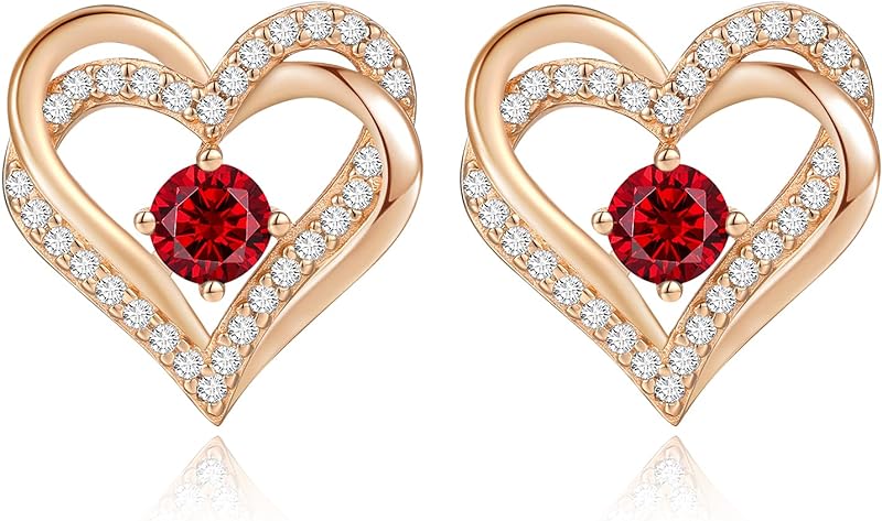 925 Sterling Silver Birthstone Heart Stud Earrings-Birthstone Jewelry