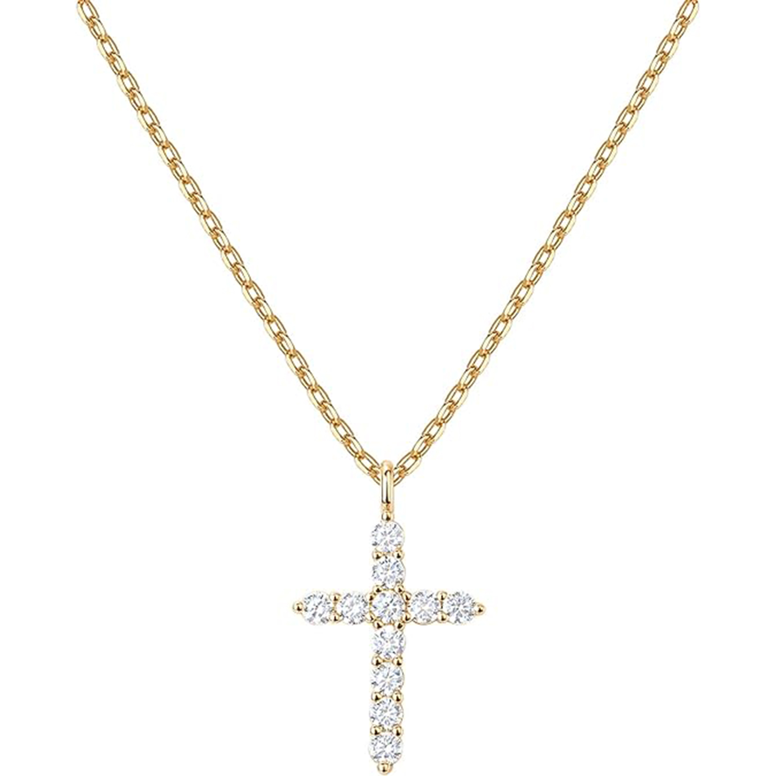 14K Gold Plated Cubic Zirconia Necklace / Silver Cross Necklace-Birthstone Jewelry