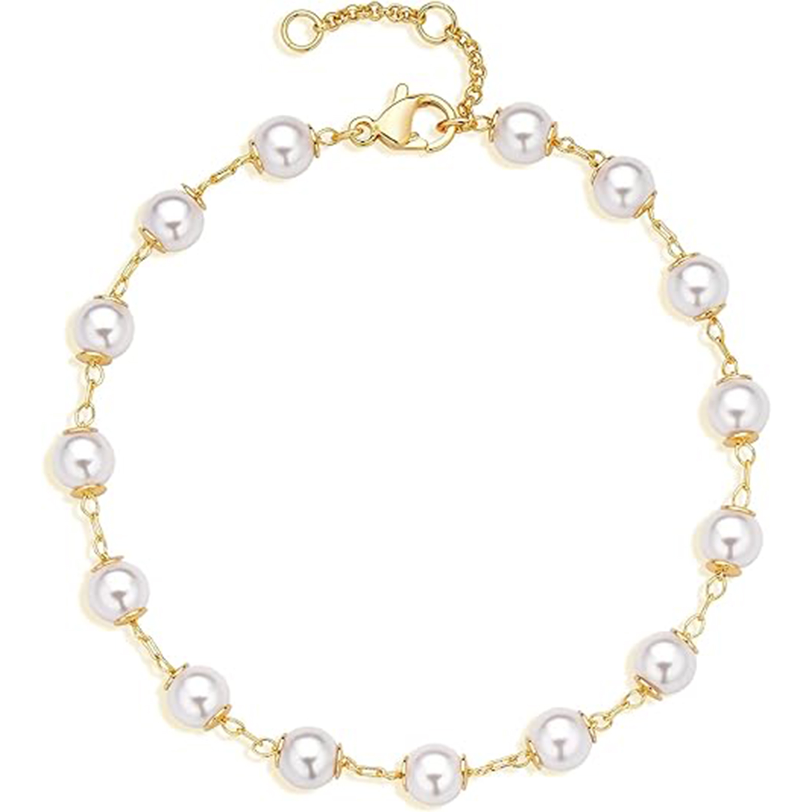 Chain Bracelet Gold Link 14K Gold Plated Dainty Pearl Bracelet Simple 