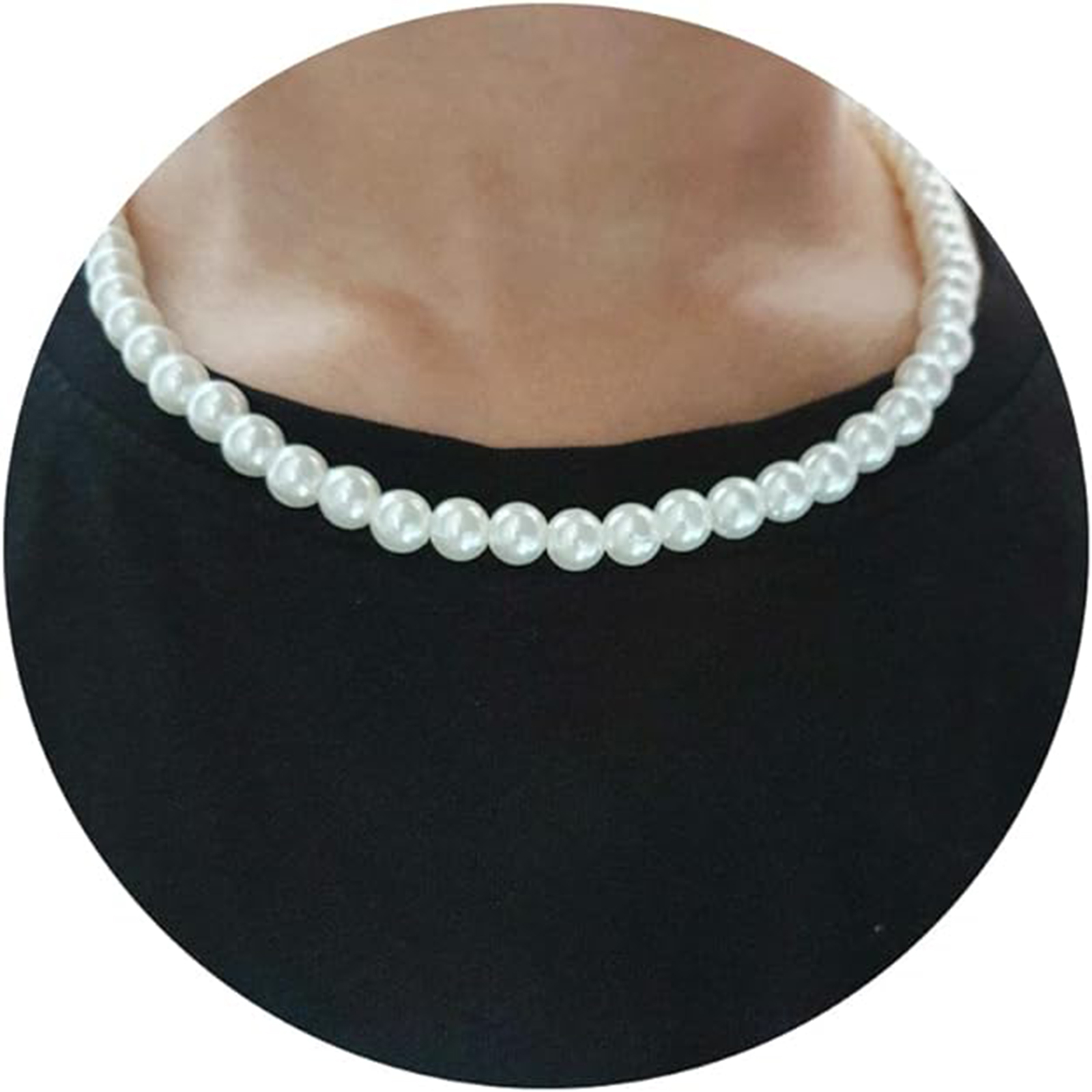 Men's white round pearl fashion necklace