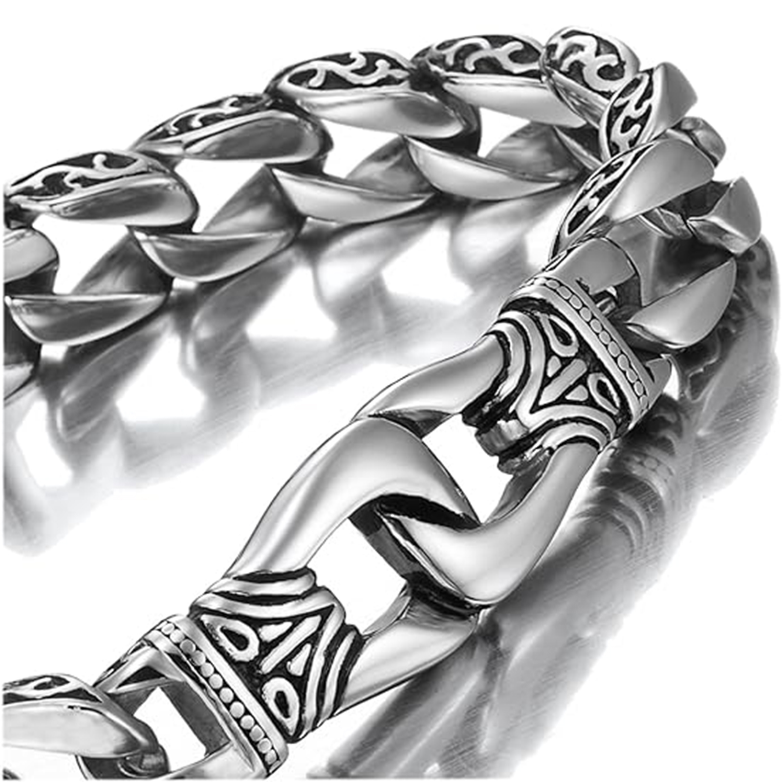 Steel Men's link Bracelet Silver Black-Birthstone Jewelry