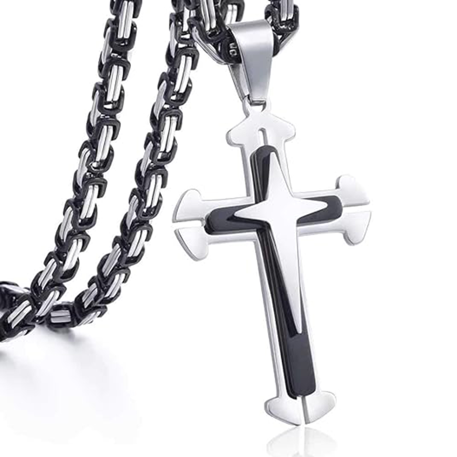 Cross Pendant Necklace Mens Boys Stainless Steel Gold Silver Byzantine-Birthstone Jewelry