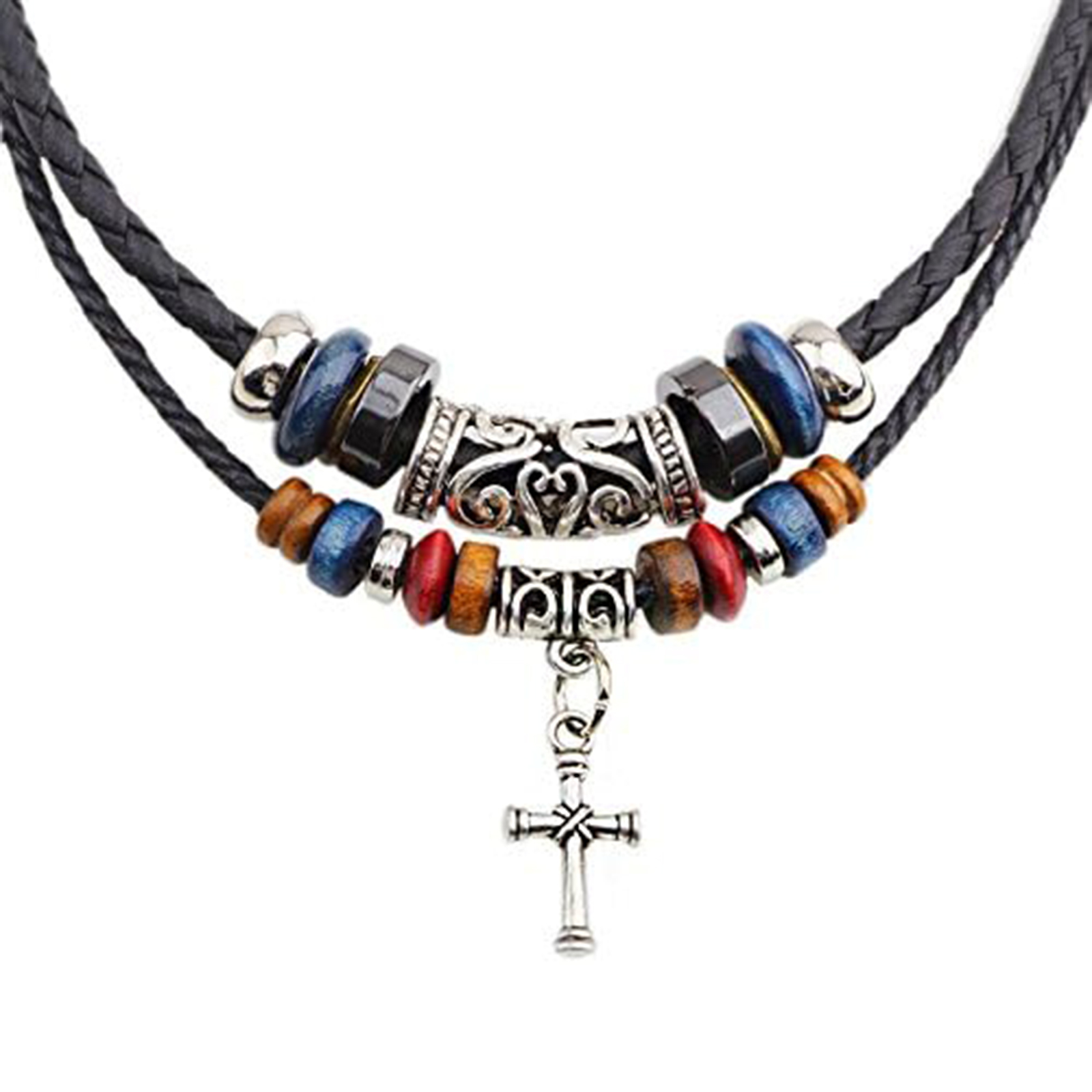 Tribal Necklace with  Cross Charm and Teeth Pendant