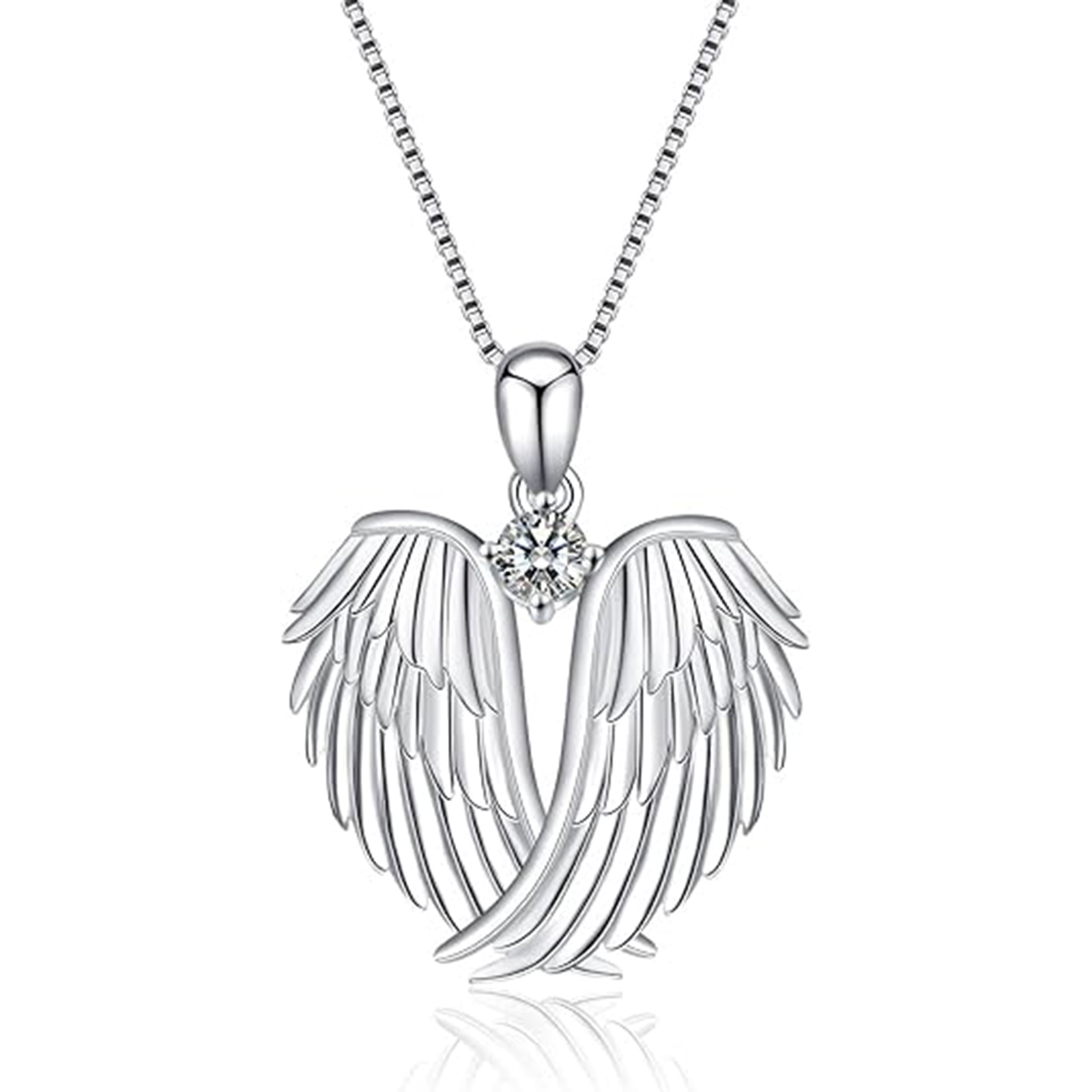 April Diamond Angel Wings Necklace – Sterling Silver Jewelry Gift