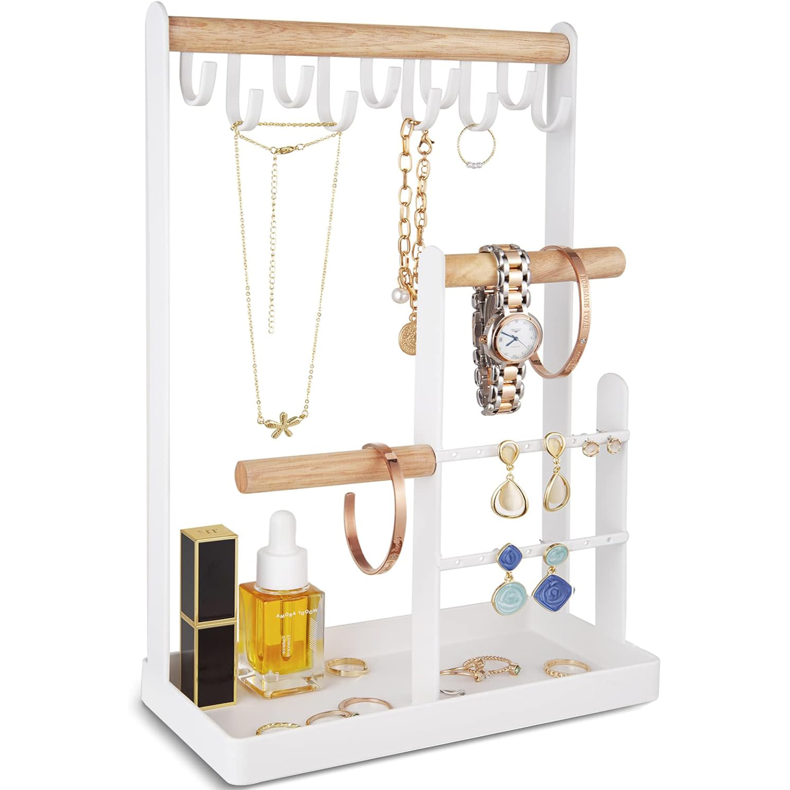 4-Tier Aesthetic Jewelry Stand – Necklace & Bracelet Organizer with 10 Hooks