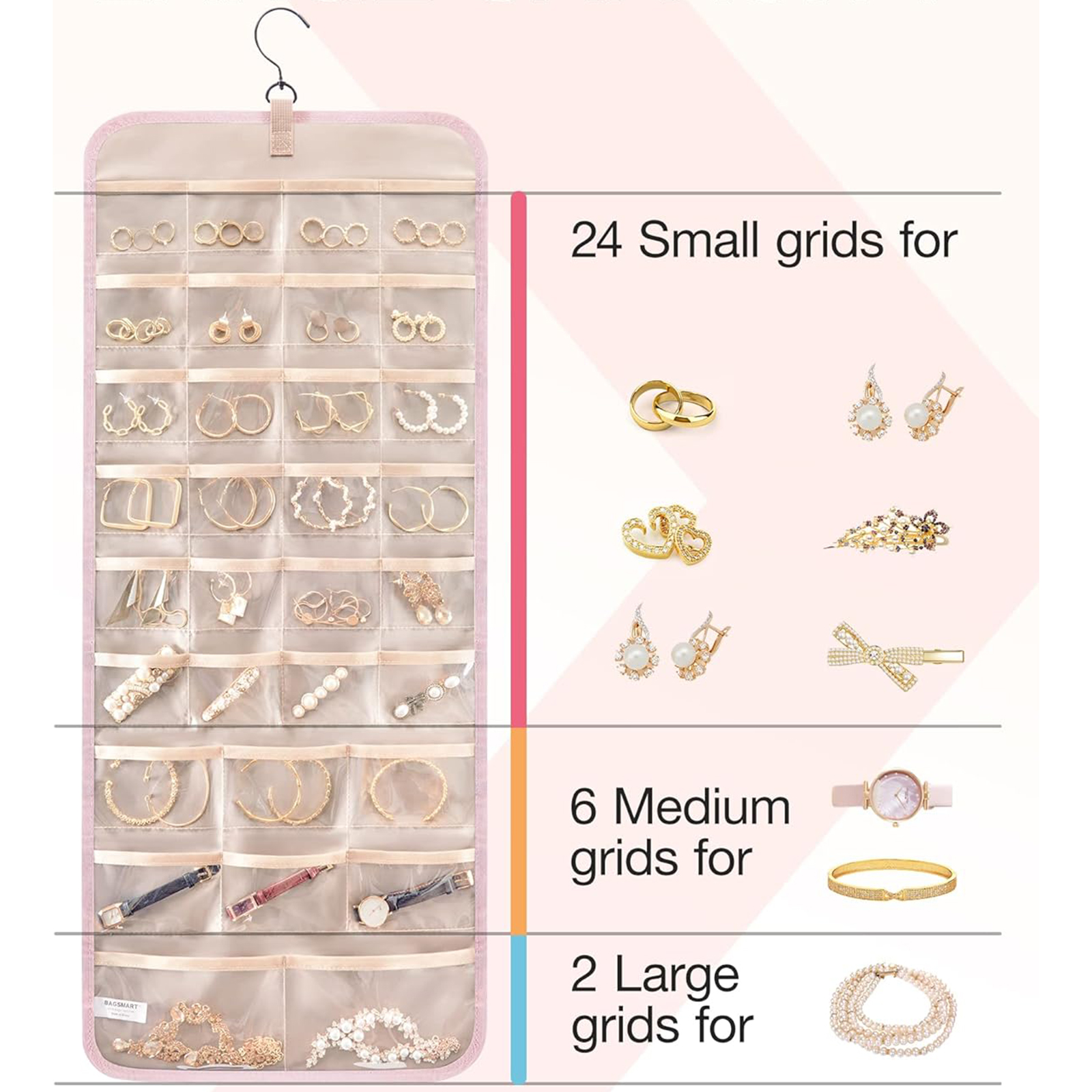 Double-Sided Hanging Jewelry Roll – Metal Hook Earring Organizer