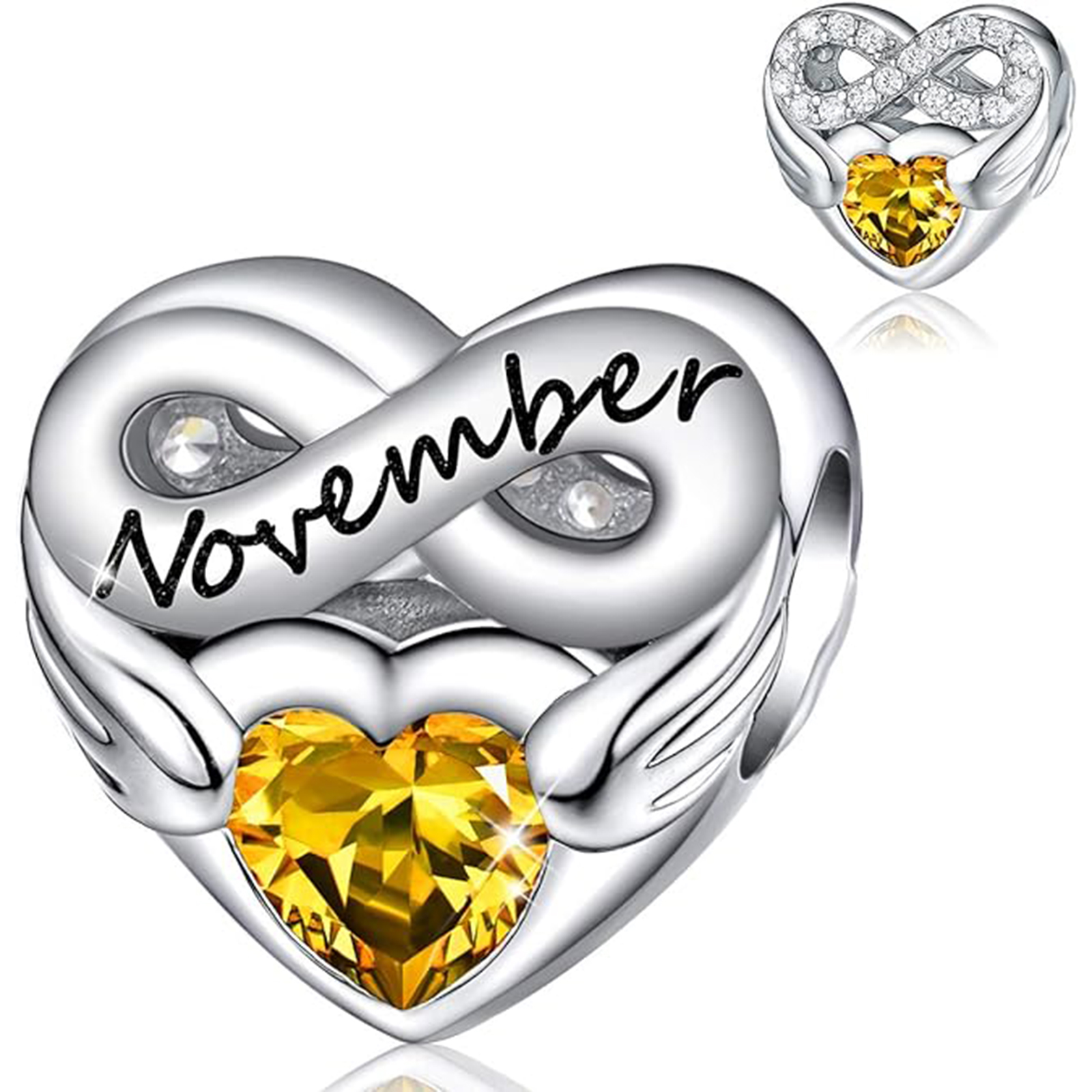 November Citrine Heart Charm Bracelet – Infinite Love Birthstone Gift