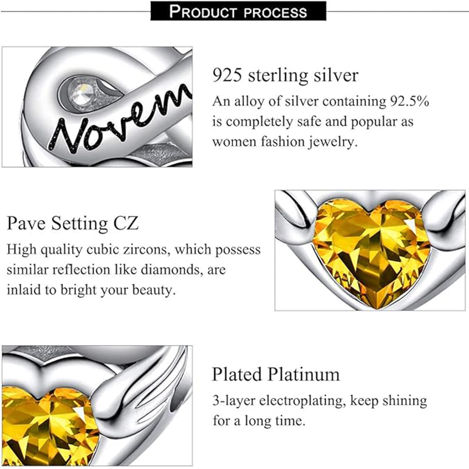 November Citrine Heart Charm Bracelet – Infinite Love Birthstone Gift