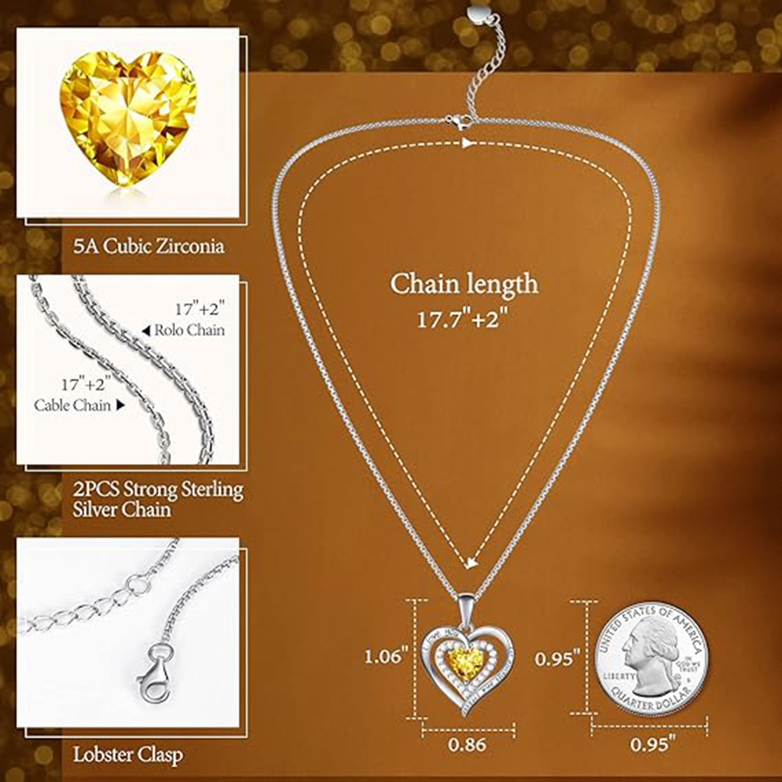 November Citrine Sterling Silver Necklace – Birthstone Gift for Mom