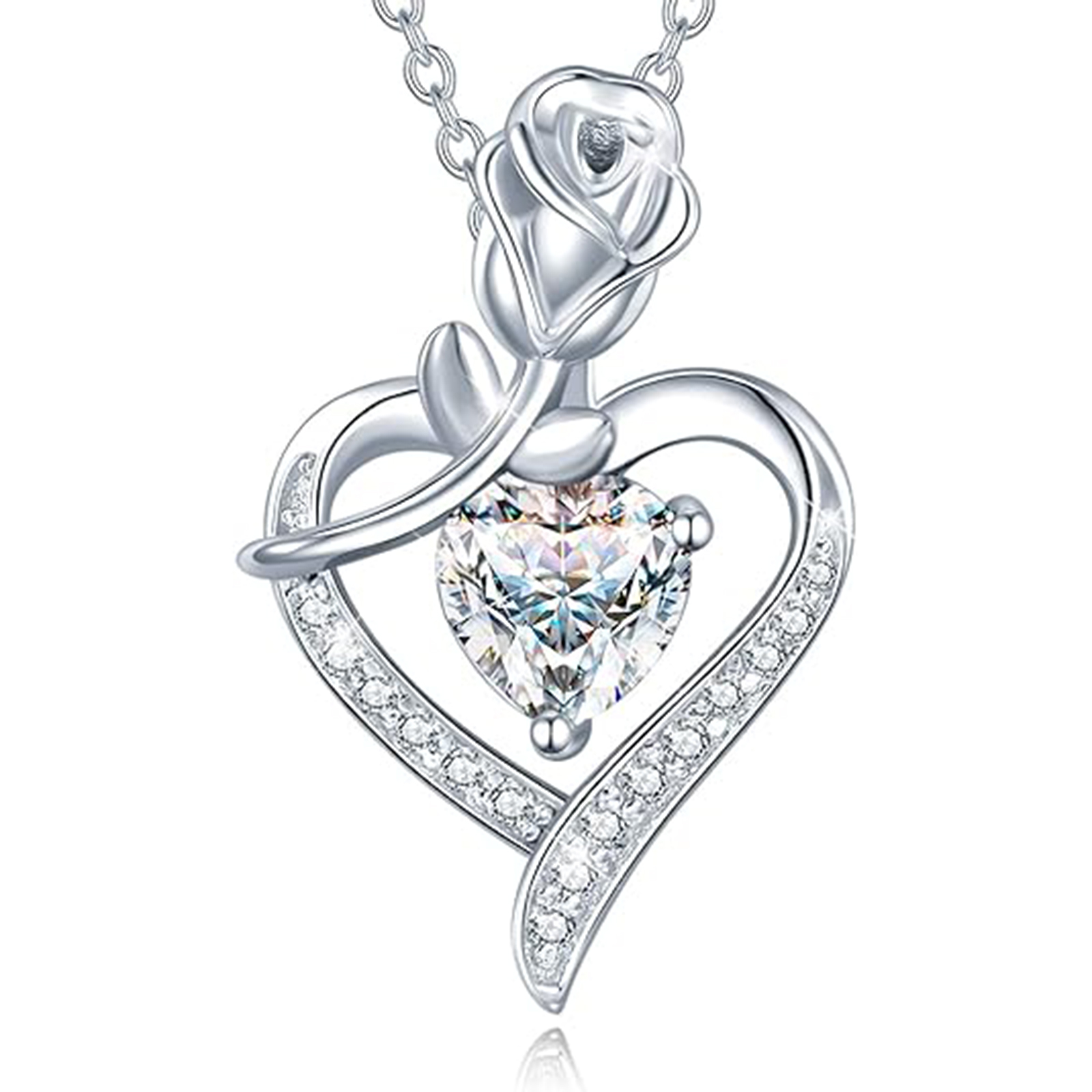 April Birthstone Gemstone Rose Flower Heart Pendant Necklace-Aries Birthstone-Birthstone Jewelry