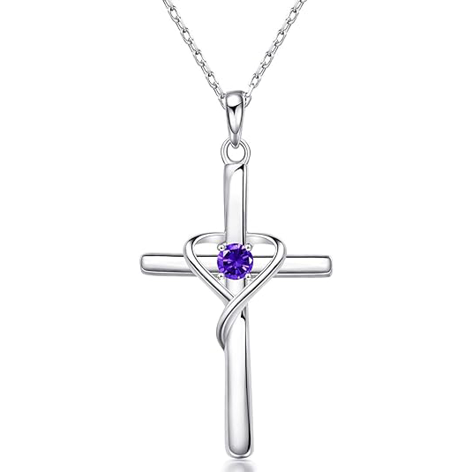 February Birthstone Cross Necklace for Women-Aquarius Birthstone
