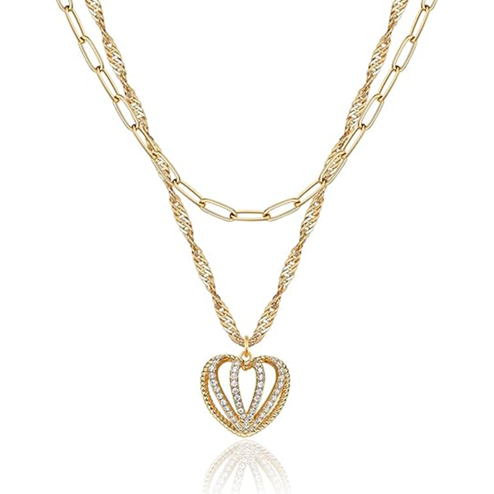 Layered Gold Heart Necklace 18K Gold Plated-Birthstone Jewelry