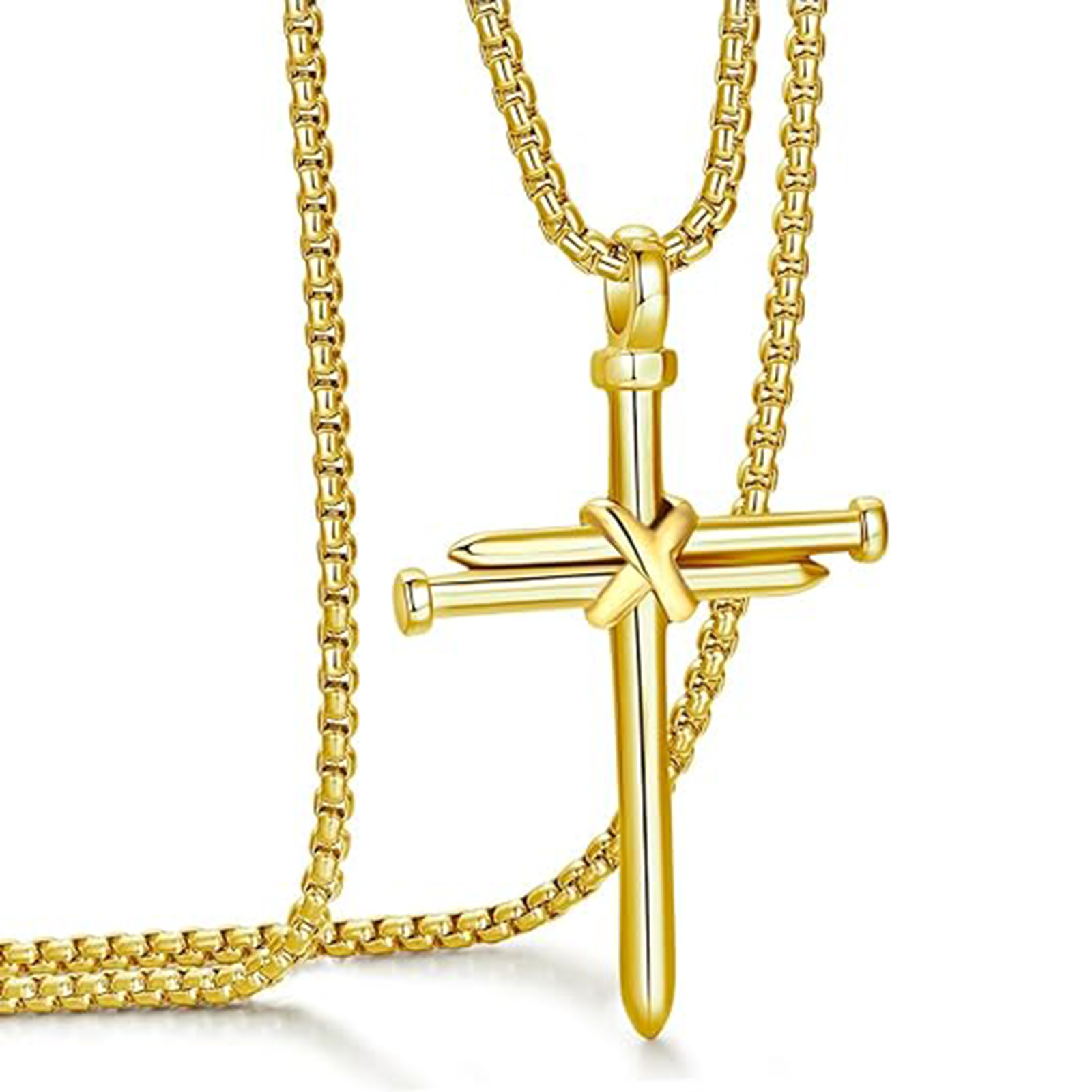 Men's Stainless Steel Nail Cross Pendant Necklace-Birthstone Jewelry