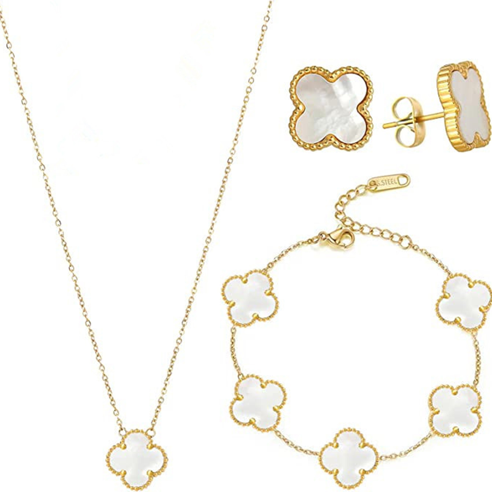  18K Gold Plated Jewelry Four Leaf Clover Necklace Set for Women