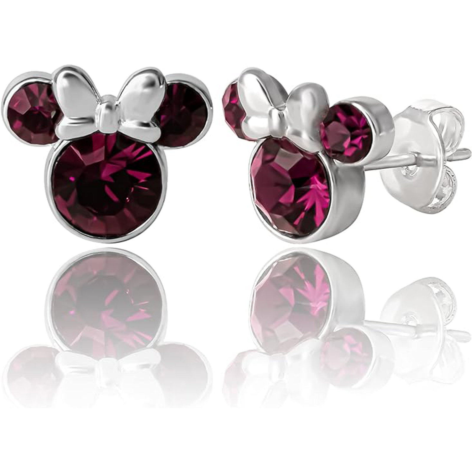 February Birthstone Womens Minnie Mouse Birthstone Stud Earrings-Birthstone Jewelry