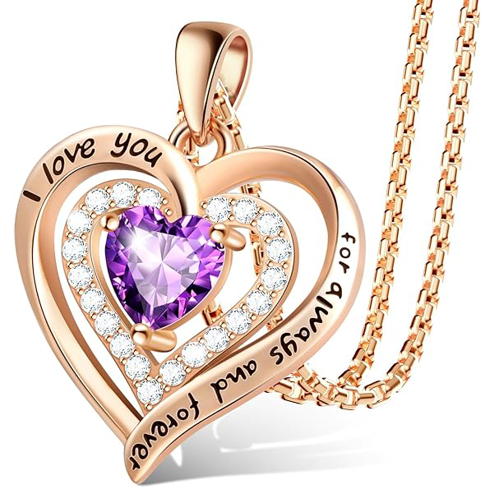 February Amethyst Birthstone Necklace in 18K Gold – Mom Gift