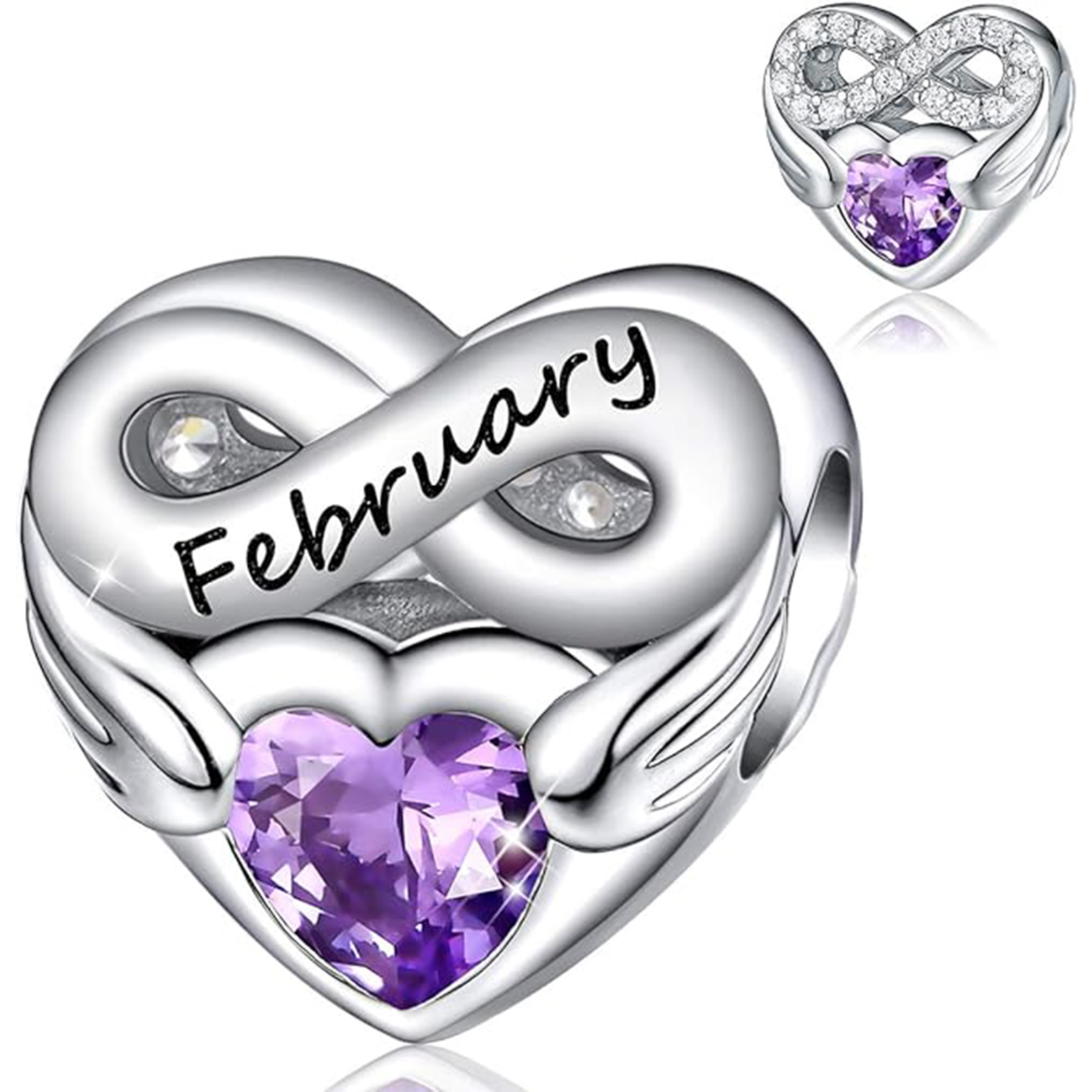 February Amethyst Heart Charm Bracelet – Infinite Love Gift
