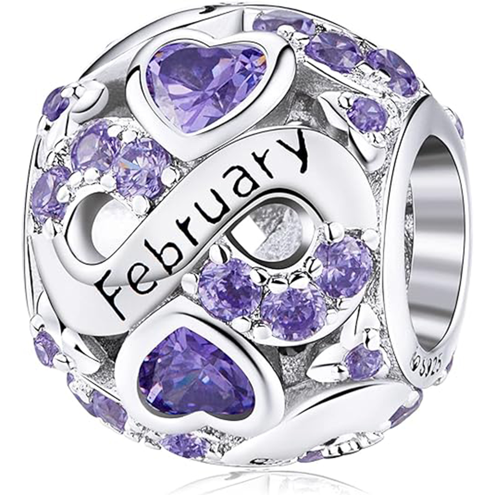 February Birthstone Birthstone Charm Jewelry Infinity Love Heart Charm Openwork Bead