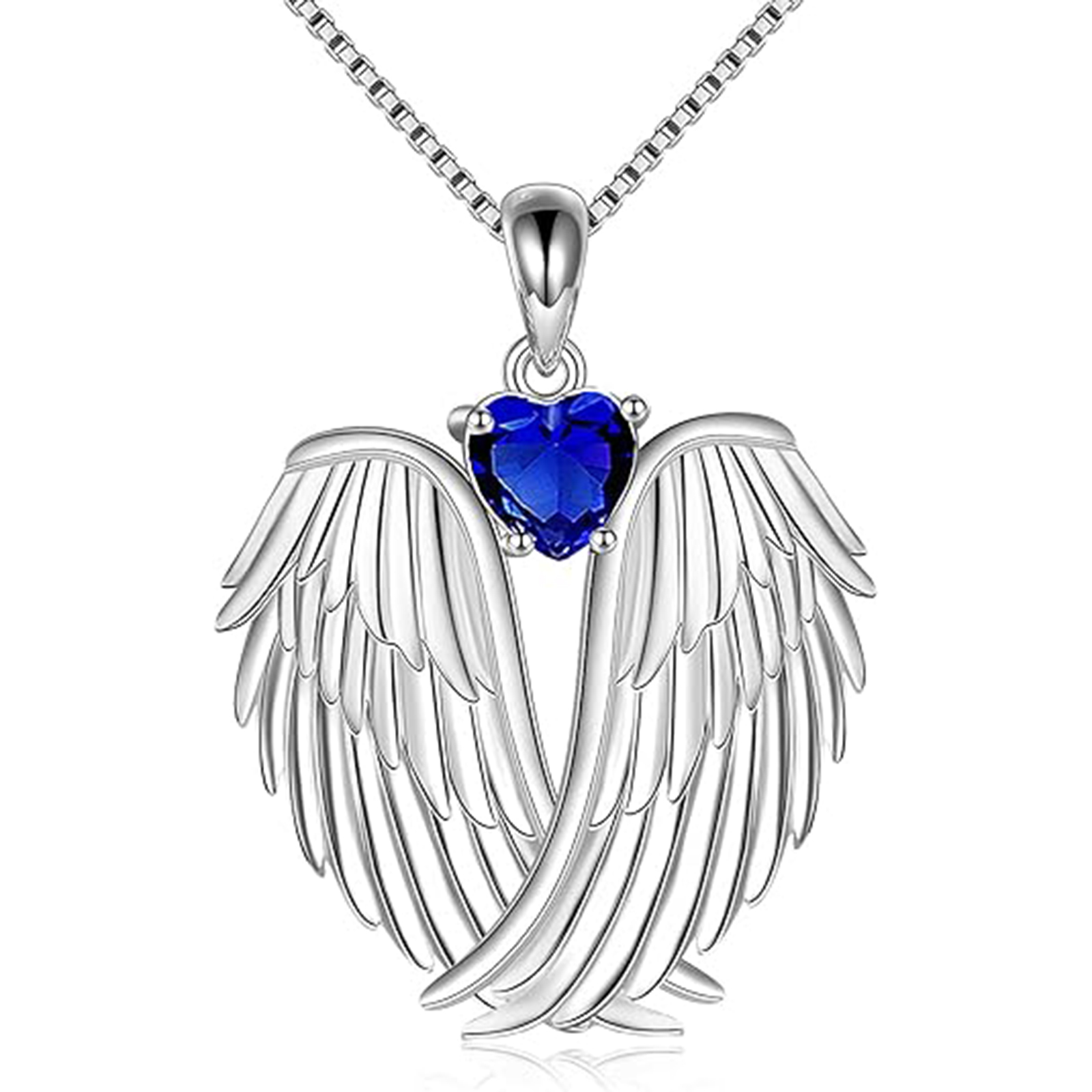 September Sapphire Angel Wings Necklace – Sterling Silver Gift