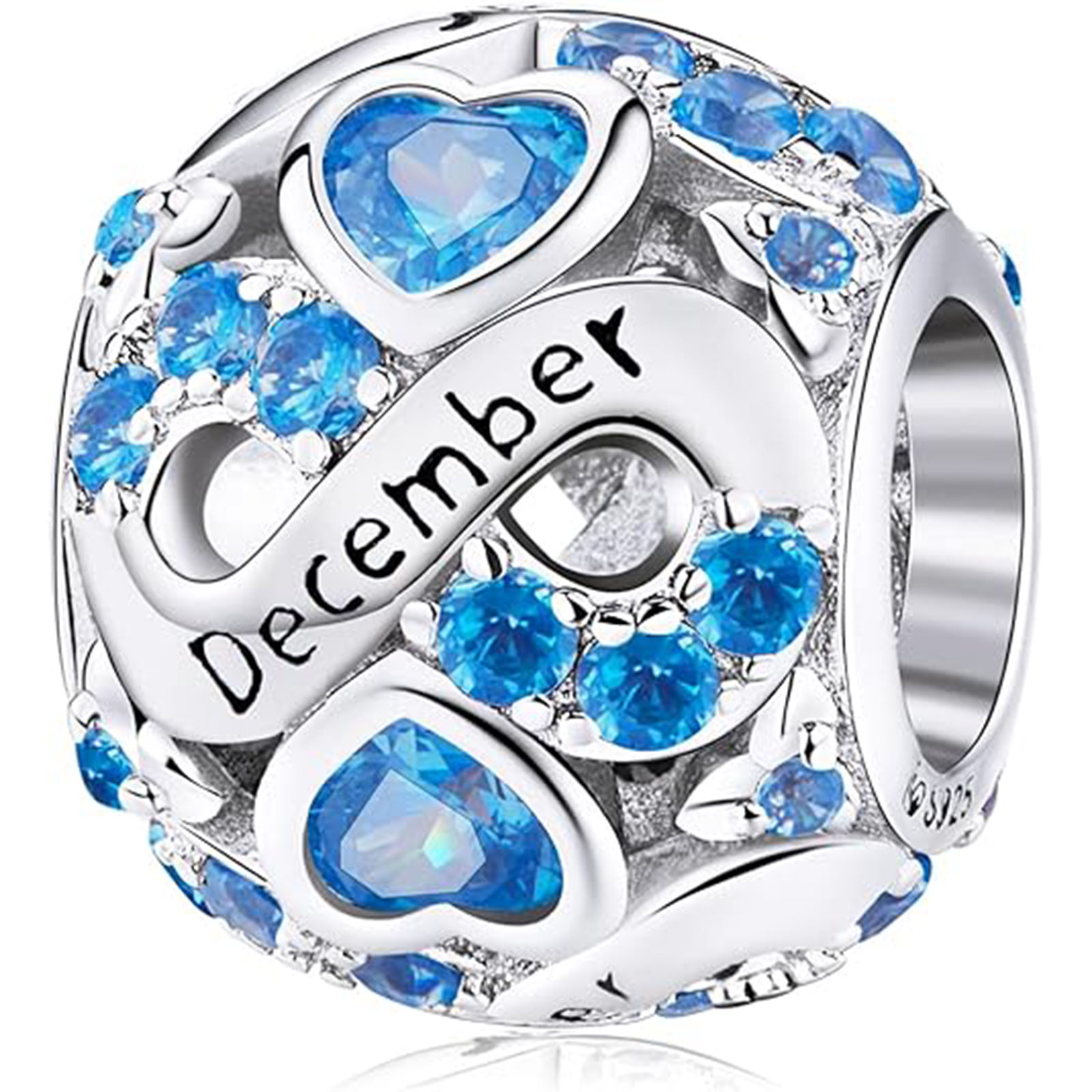 December Birthstone Birthstone Charm Jewelry Infinity Love Heart Charm Openwork Bead