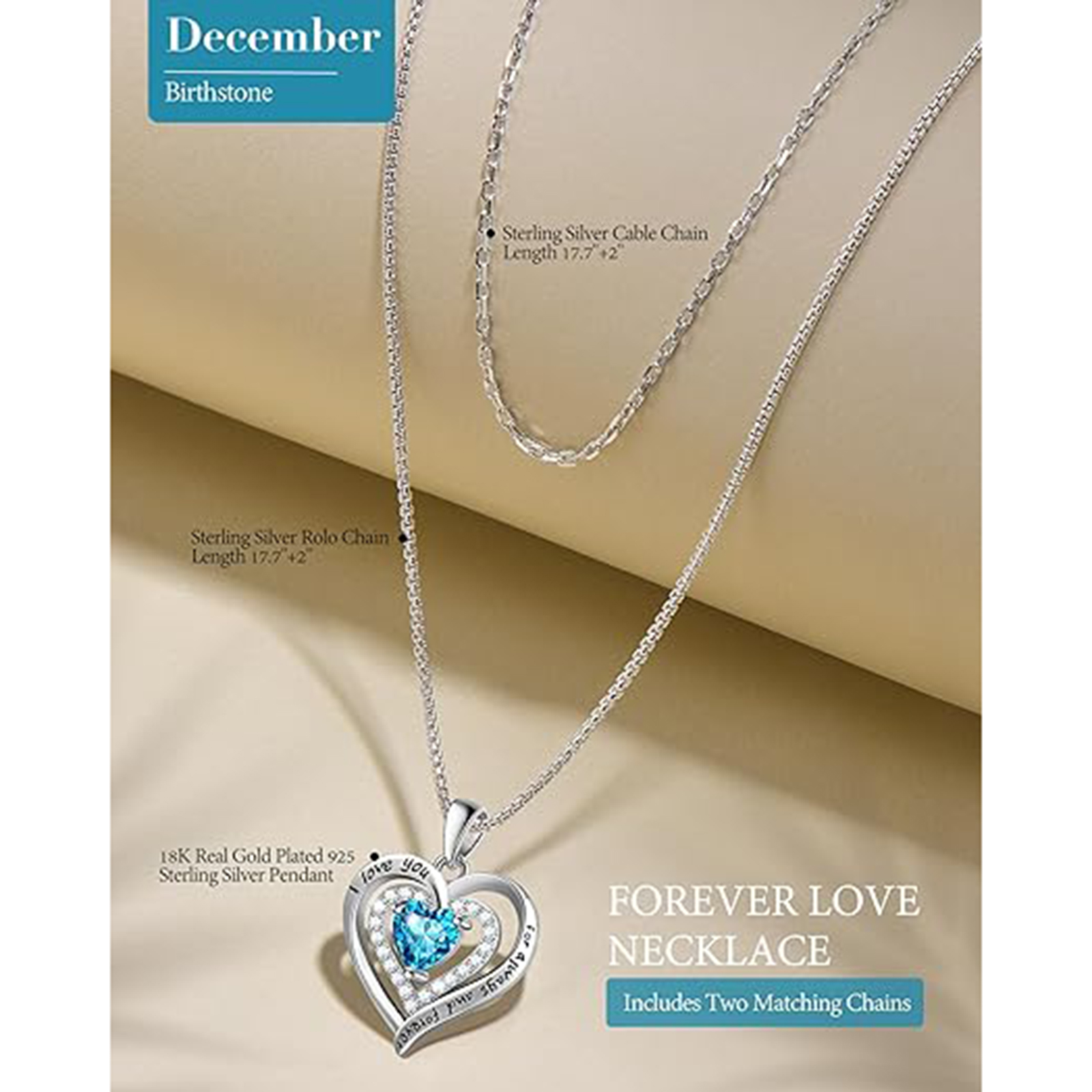 December Blue Topaz Sterling Silver Necklace – Birthstone Gift for Mom