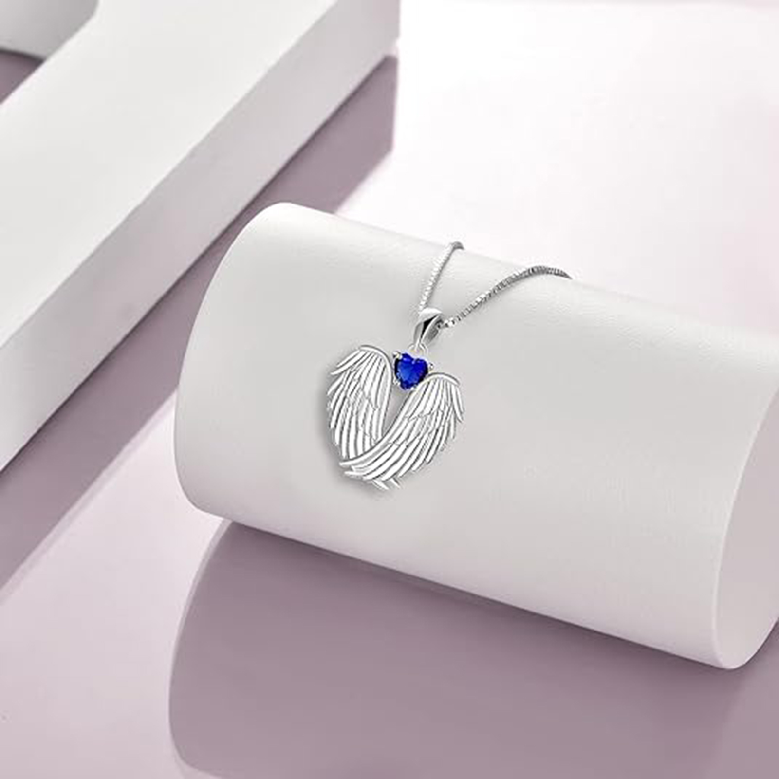 September Sapphire Angel Wings Necklace – Sterling Silver Gift