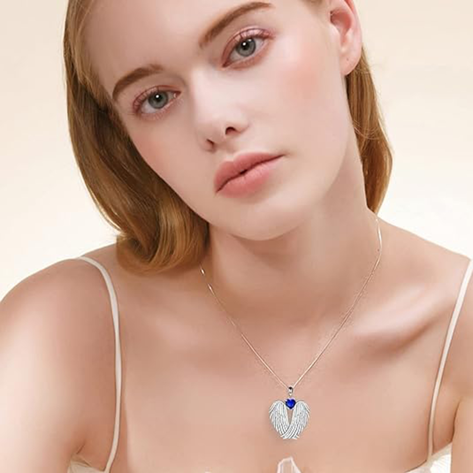 September Sapphire Angel Wings Necklace – Sterling Silver Gift