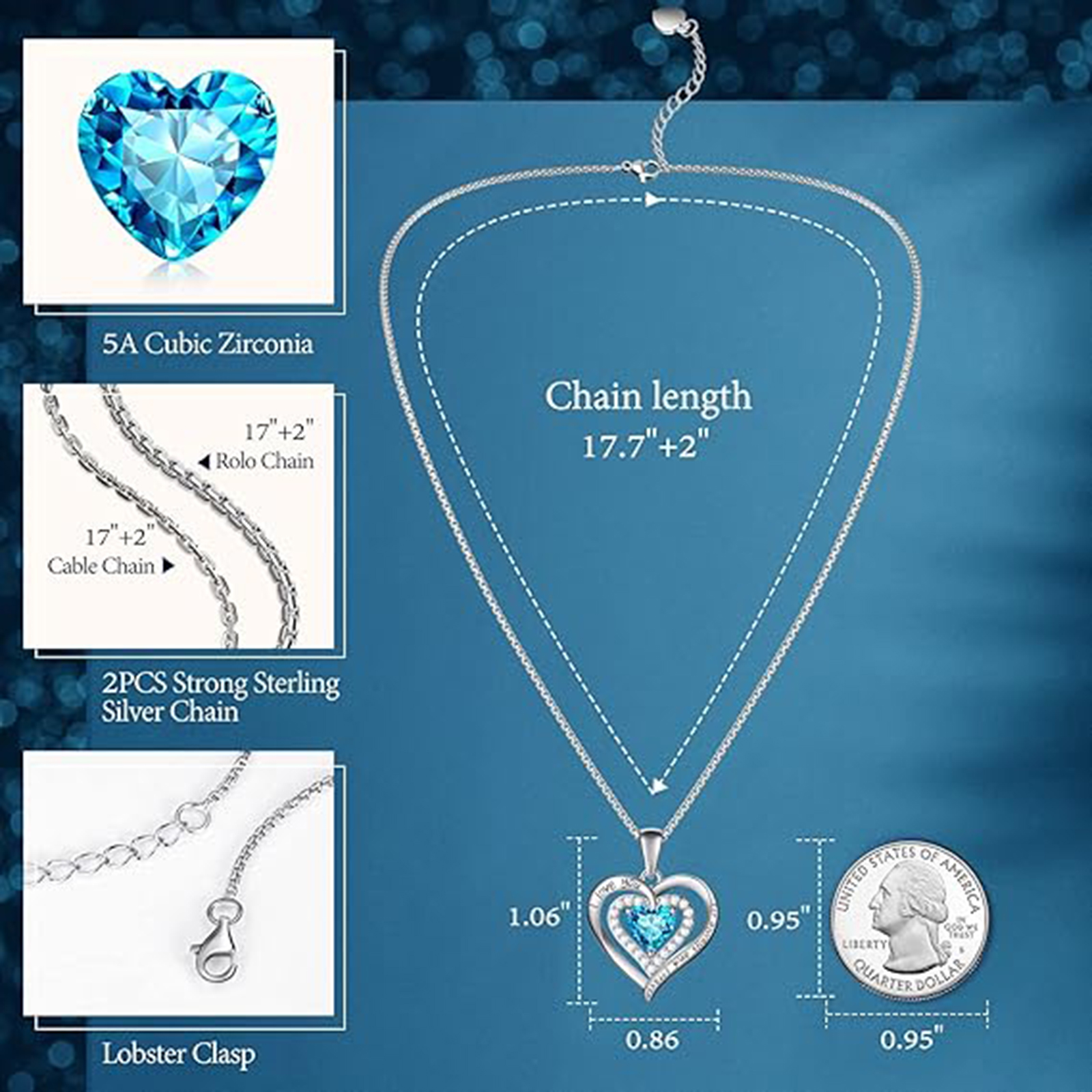 December Blue Topaz Sterling Silver Necklace – Birthstone Gift for Mom