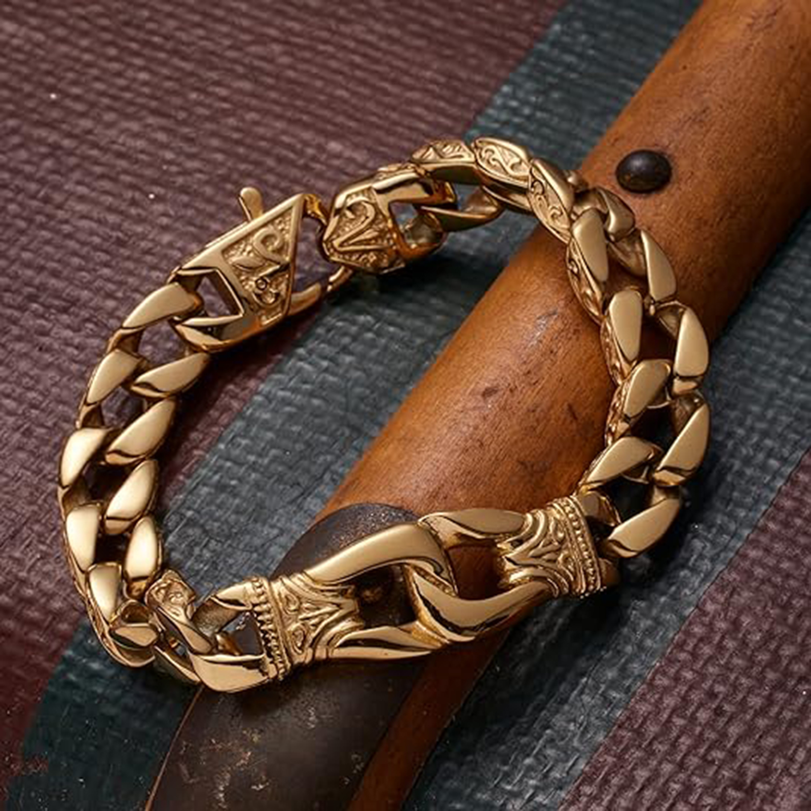 Steel Men's link Bracelet Silver Black-Birthstone Jewelry