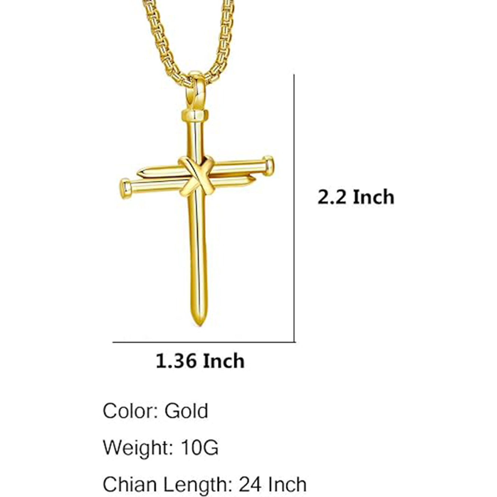 Men's Stainless Steel Nail Cross Pendant Necklace-Birthstone Jewelry