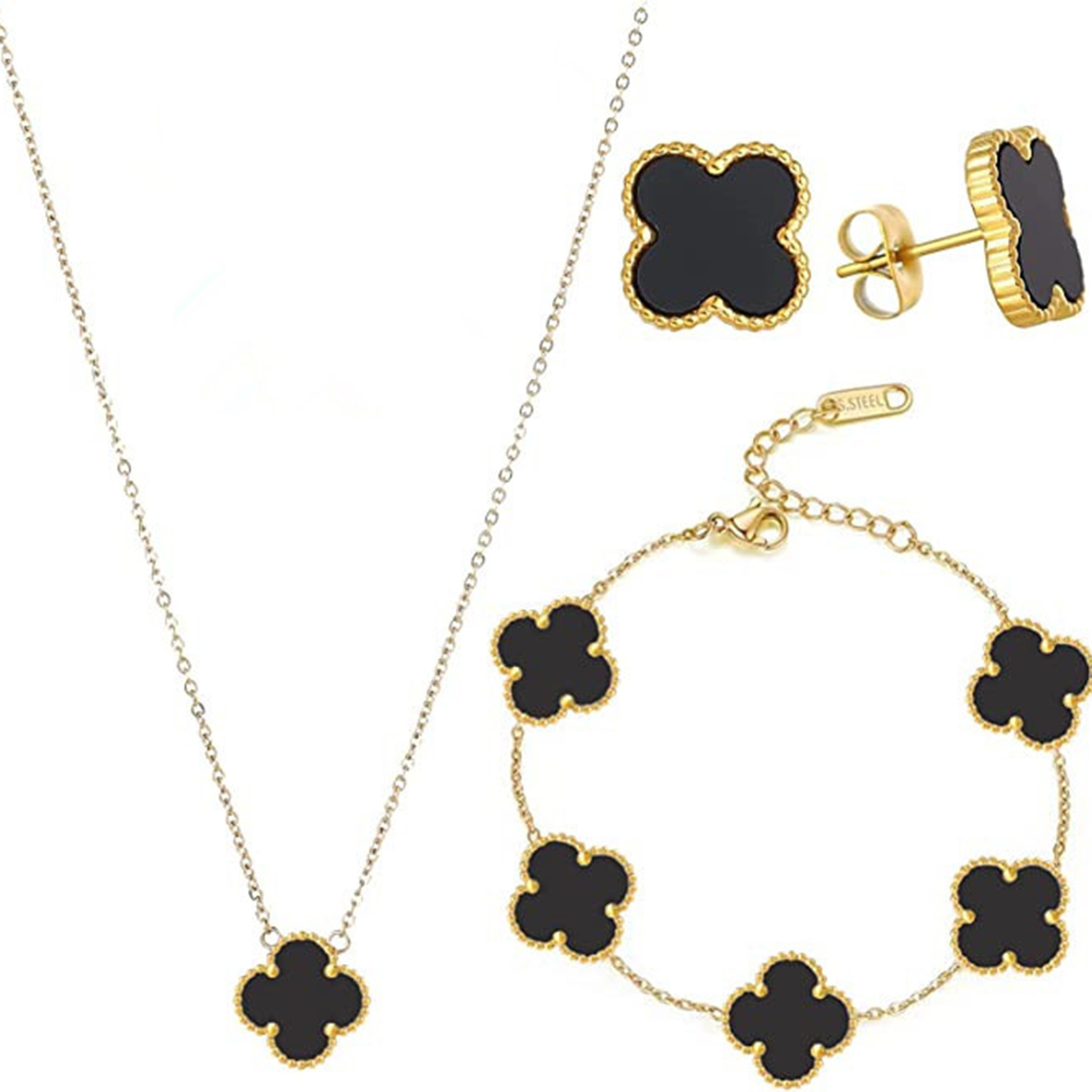  18K Gold Plated Jewelry Four Leaf Clover Necklace Set for Women