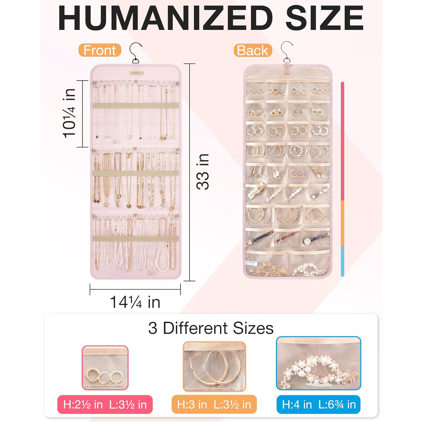 Double-Sided Hanging Jewelry Roll – Metal Hook Earring Organizer