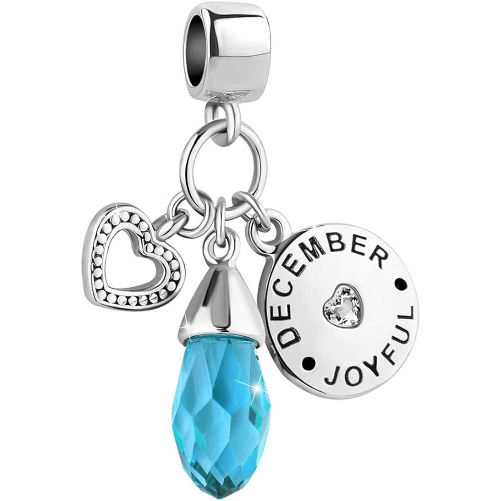 December Birthstone Heart Love Simulated Birthstone Charms for Bracelets-Birthstone Jewelry