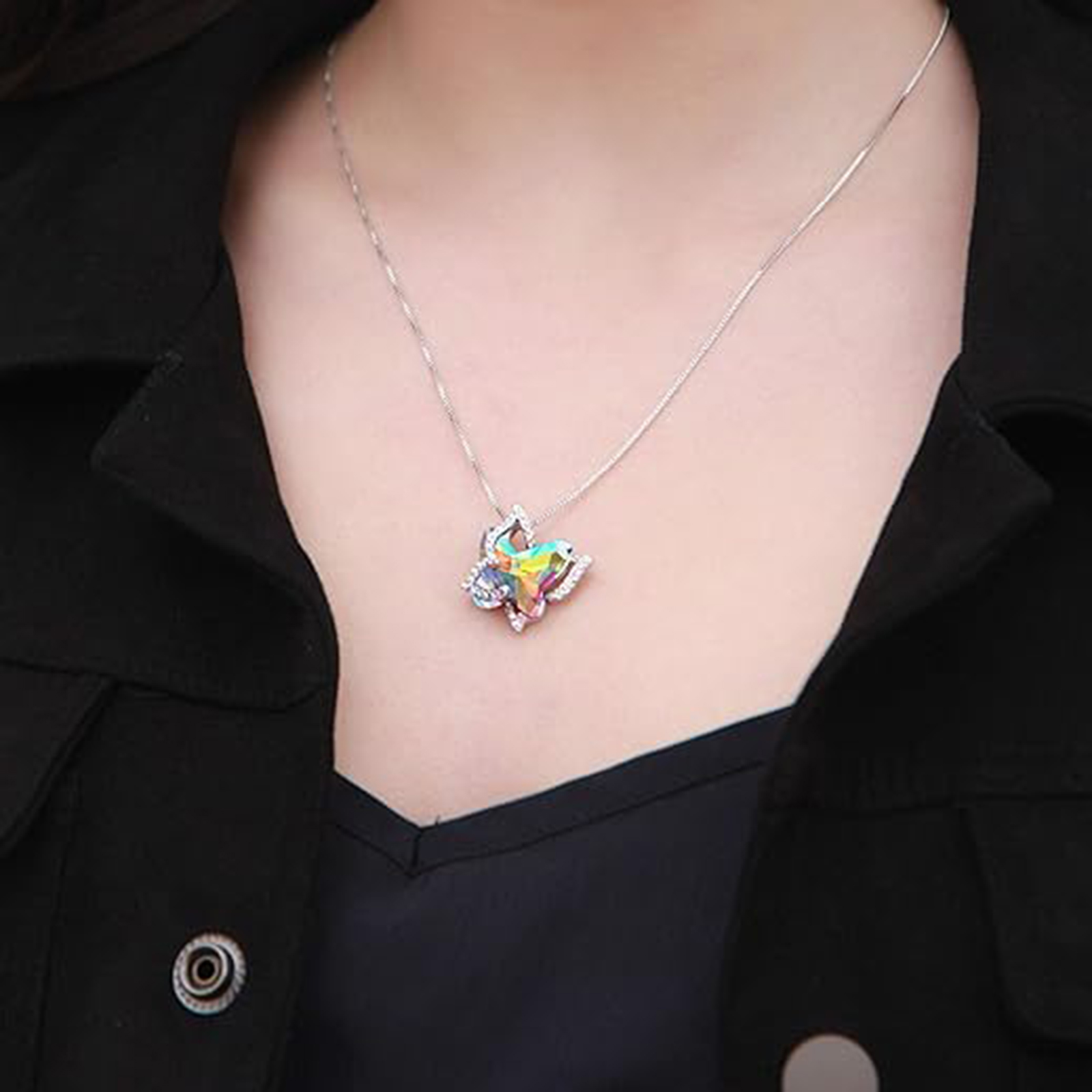 April Birthstone Butterfly Birthstone Crystal Necklace-Aries Birthstone-Birthstone Jewelry