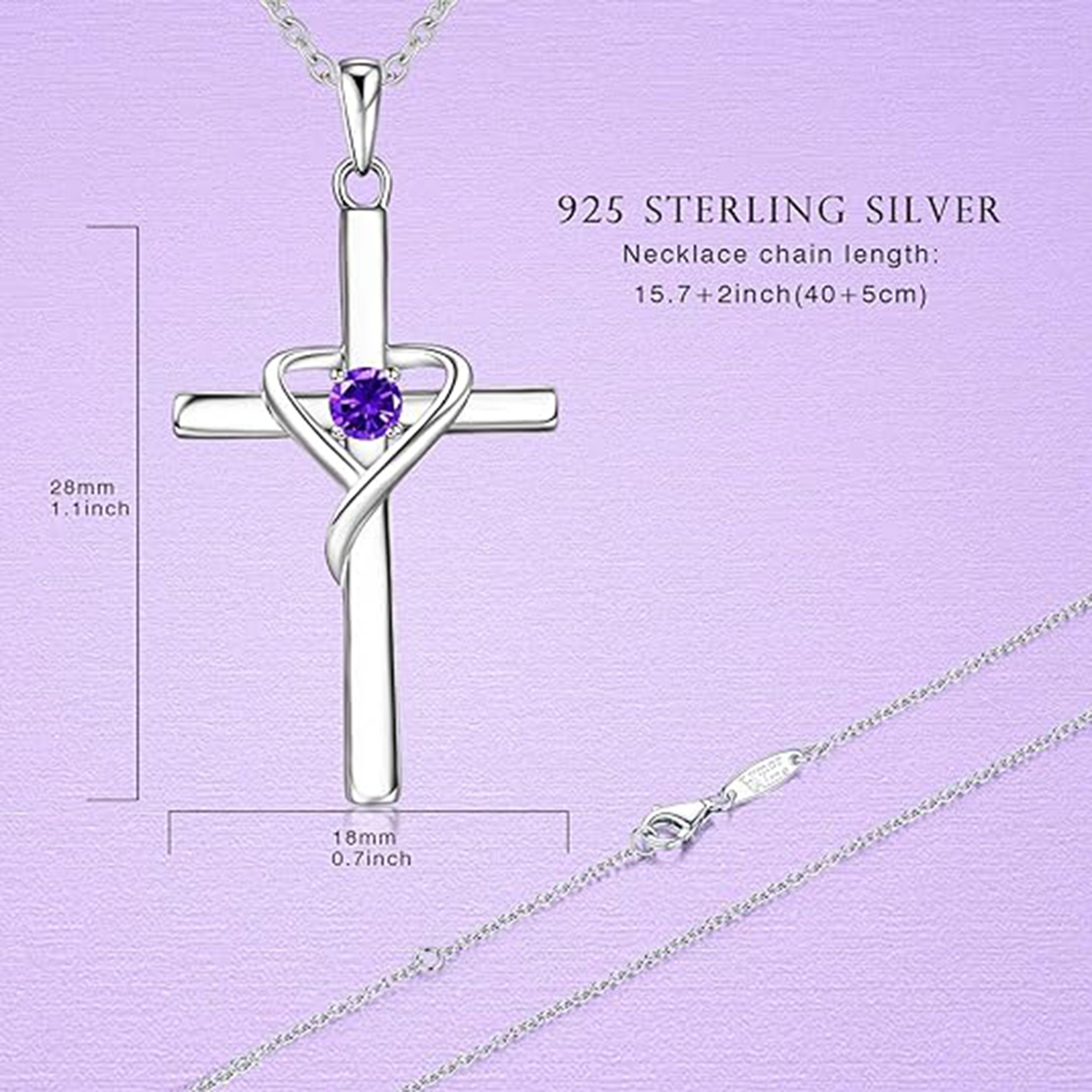 February Birthstone Cross Necklace for Women-Aquarius Birthstone