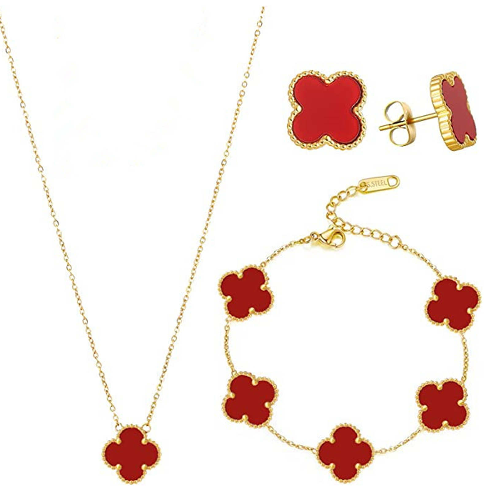  18K Gold Plated Jewelry Four Leaf Clover Necklace Set for Women