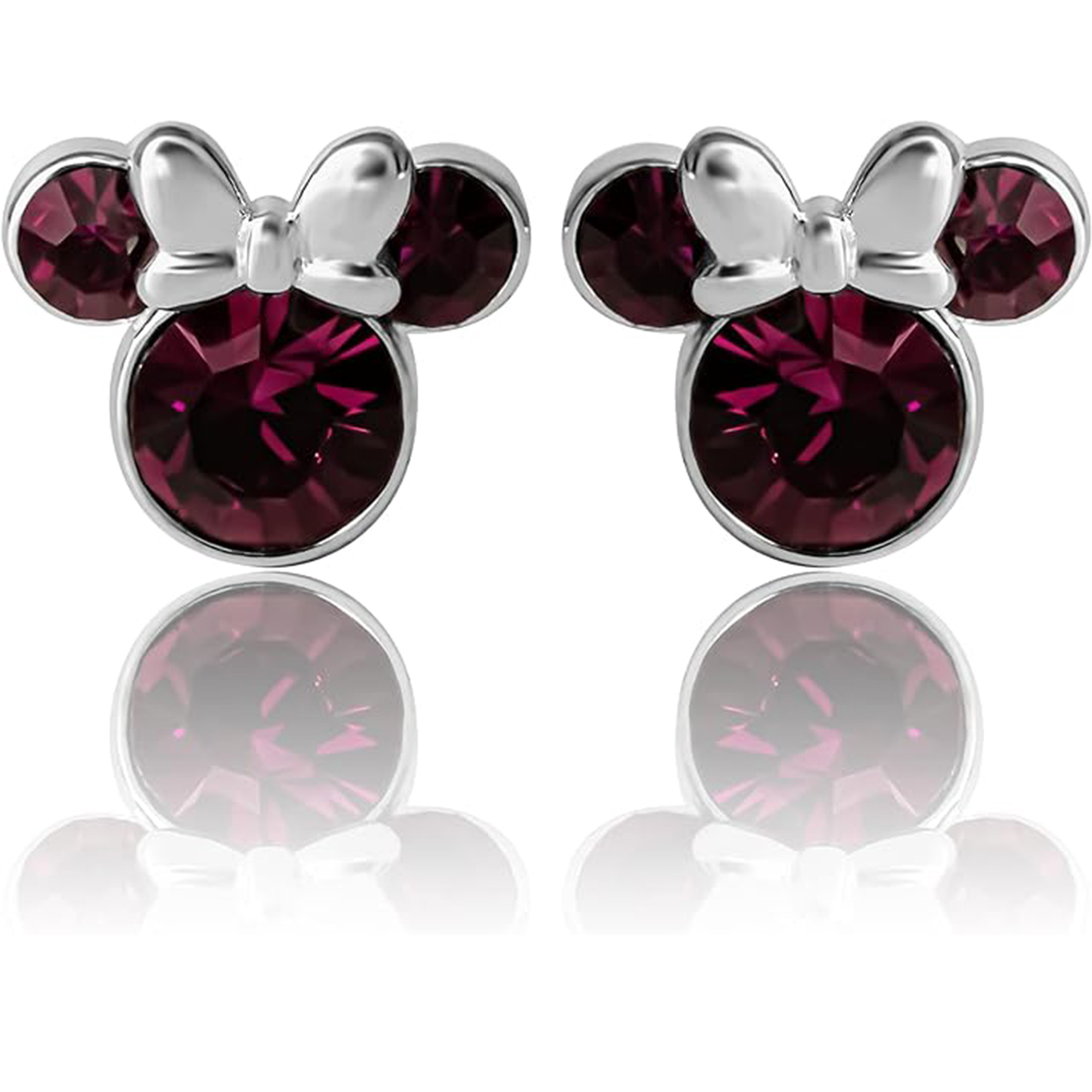 February Birthstone Womens Minnie Mouse Birthstone Stud Earrings-Birthstone Jewelry