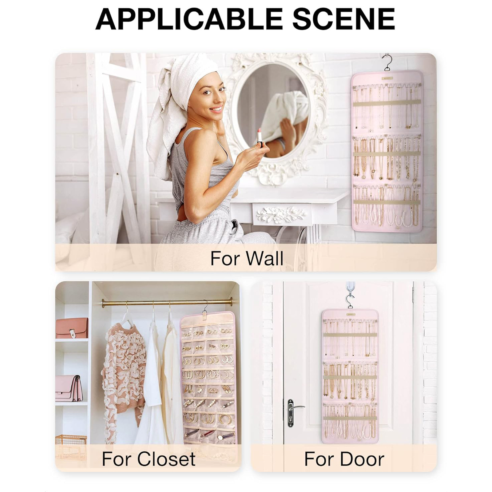 Double-Sided Hanging Jewelry Roll – Metal Hook Earring Organizer