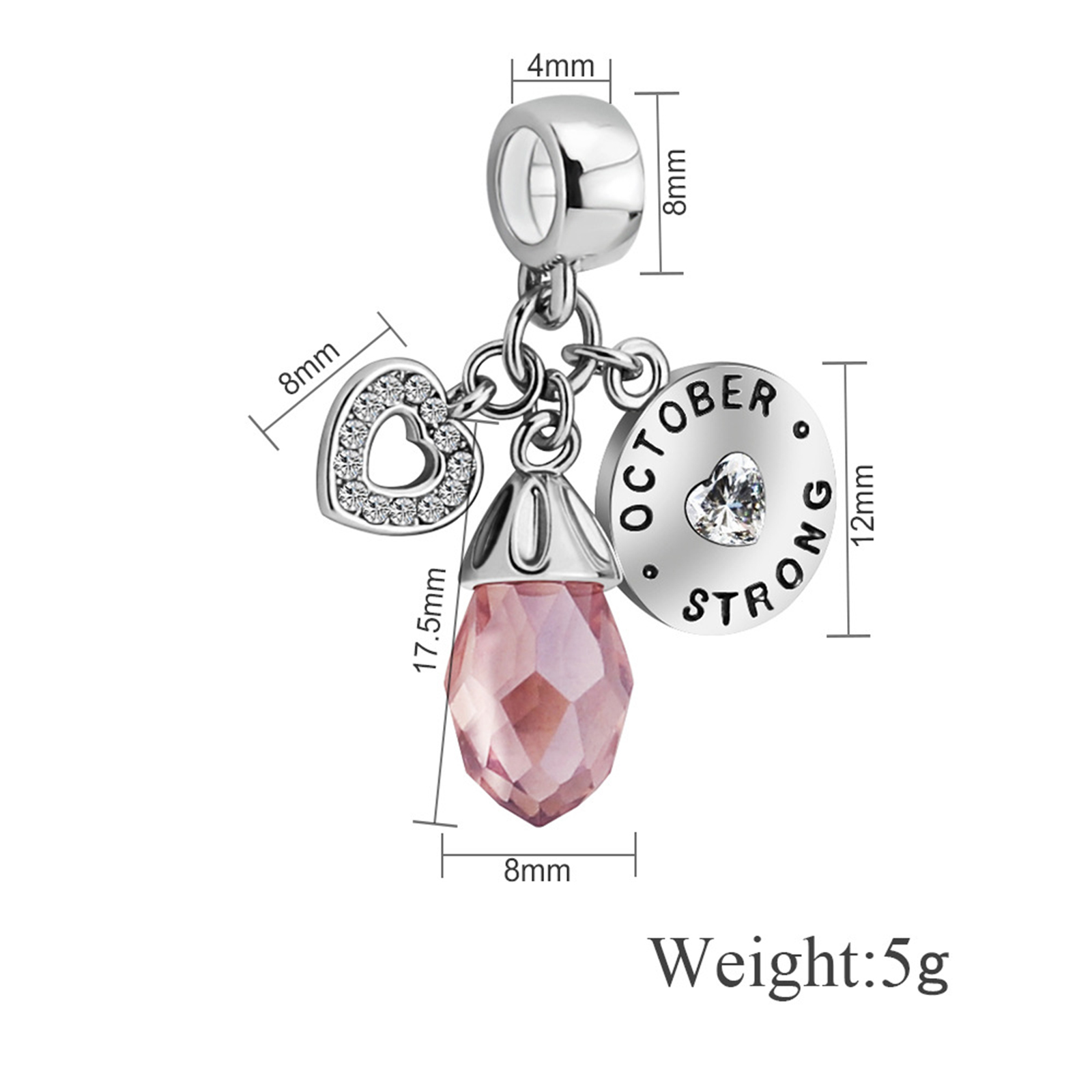 December Birthstone Heart Love Simulated Birthstone Charms for Bracelets-Birthstone Jewelry